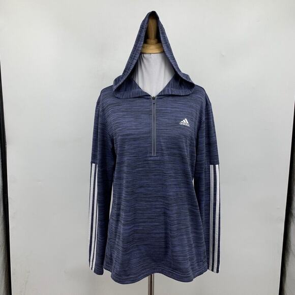Adidas Hoodie Womens M Medium Multi Quarter Zip Lightweight Stripe Sleeve Shirt - Picture 2 of 12